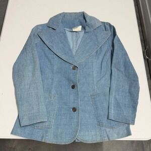 Vintage Sears Denim Blue Blazer Jacket Women's Size Medium Collared Button Up